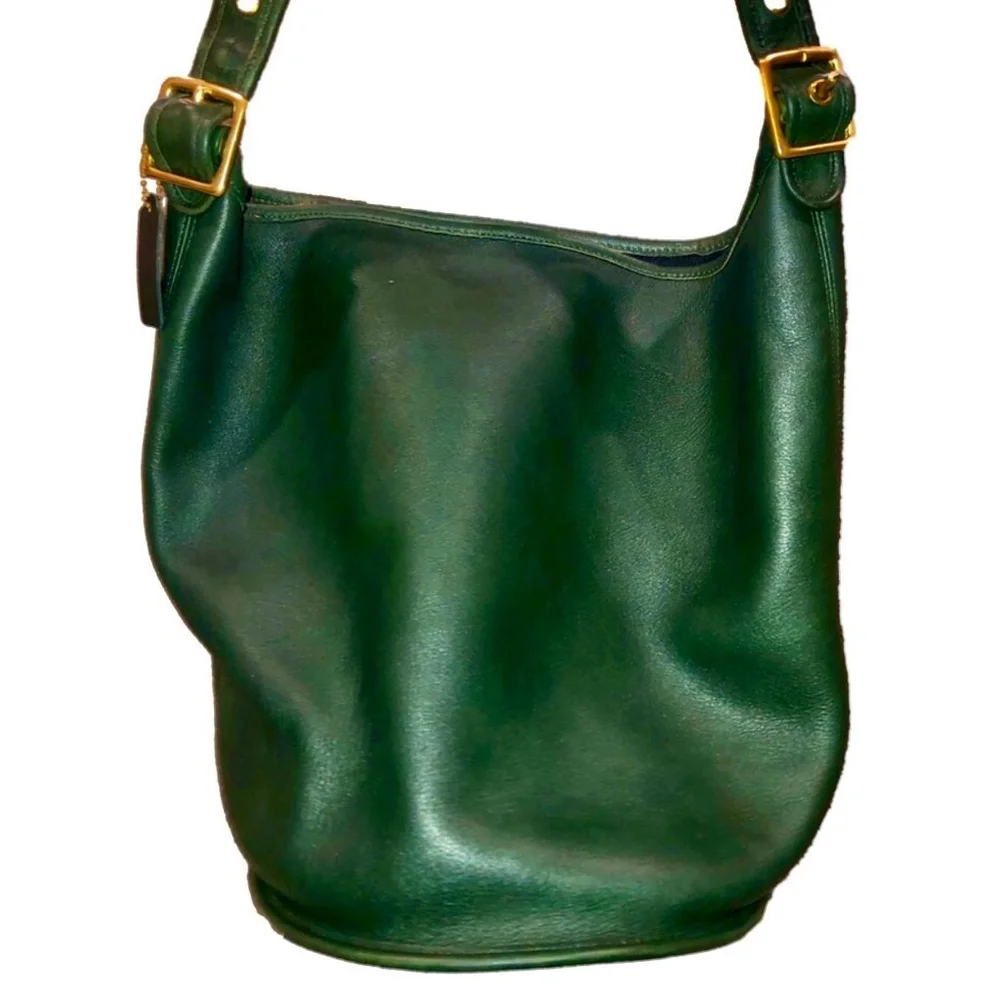 COACH Bottle Green Glove Tanned Leather Duffle Sac XL Bucket Bag 9085 USA COA